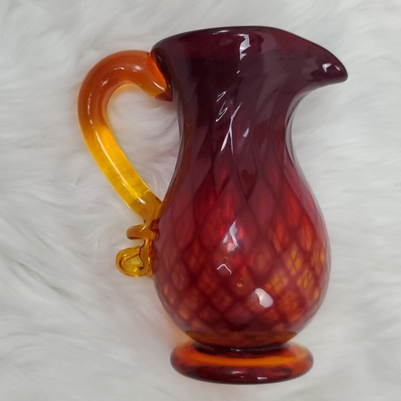 Pairpoint Red Orange glass lead crystal pitcher - Picture 5 of 9